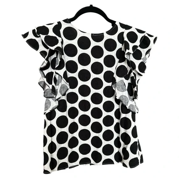 Who What Wear Polka Dot Flutter Sleeve Linen Blend Shirt Top XS - Picture 3 of 6